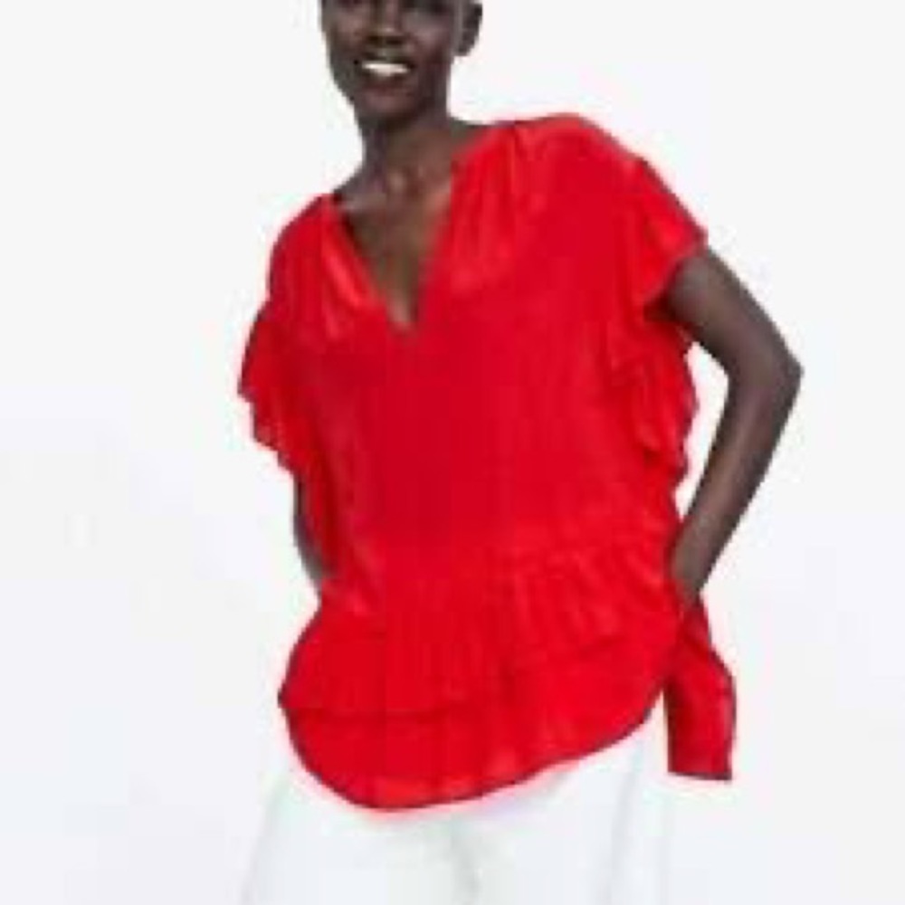 Zara red ruffle Top